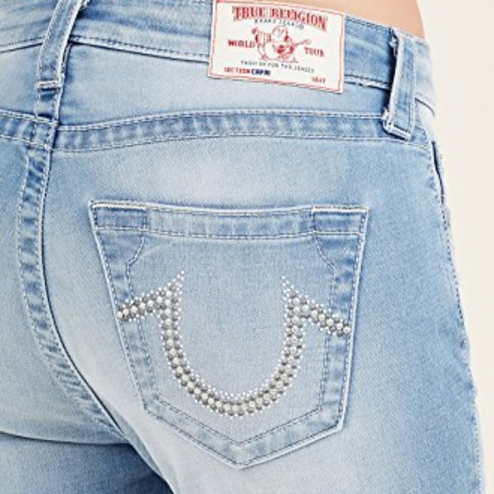 NWT TRUE RELIGION CURVY SKINNY CAPRI STUDDED LOGO - Picture 6 of 8